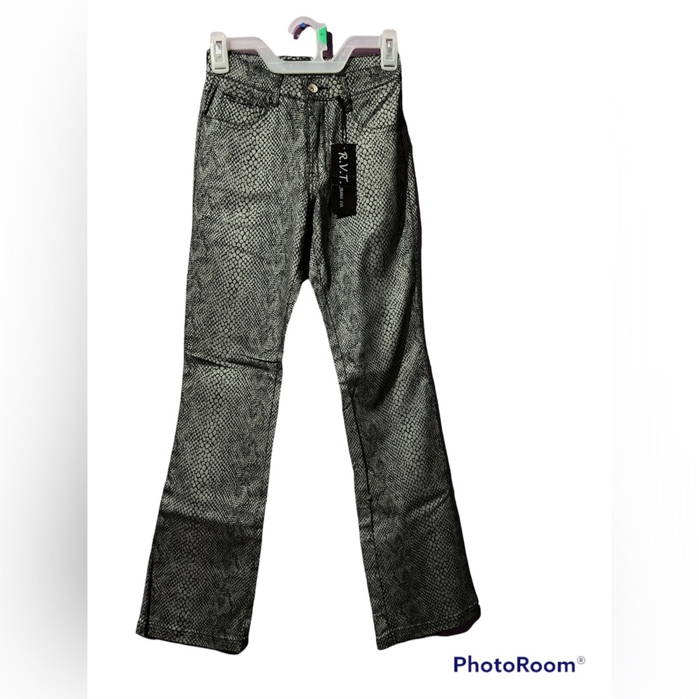 90s y2k Revolt RVT Black and Silver Snakeskin Flare Pants
